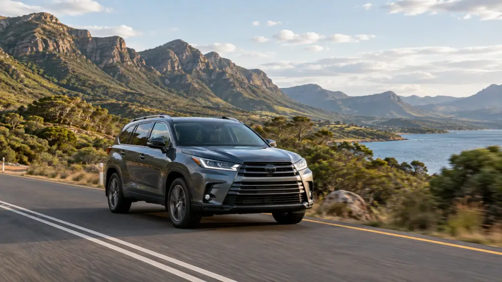 Toyota Highlander SUV travelling on a scenic mountain road