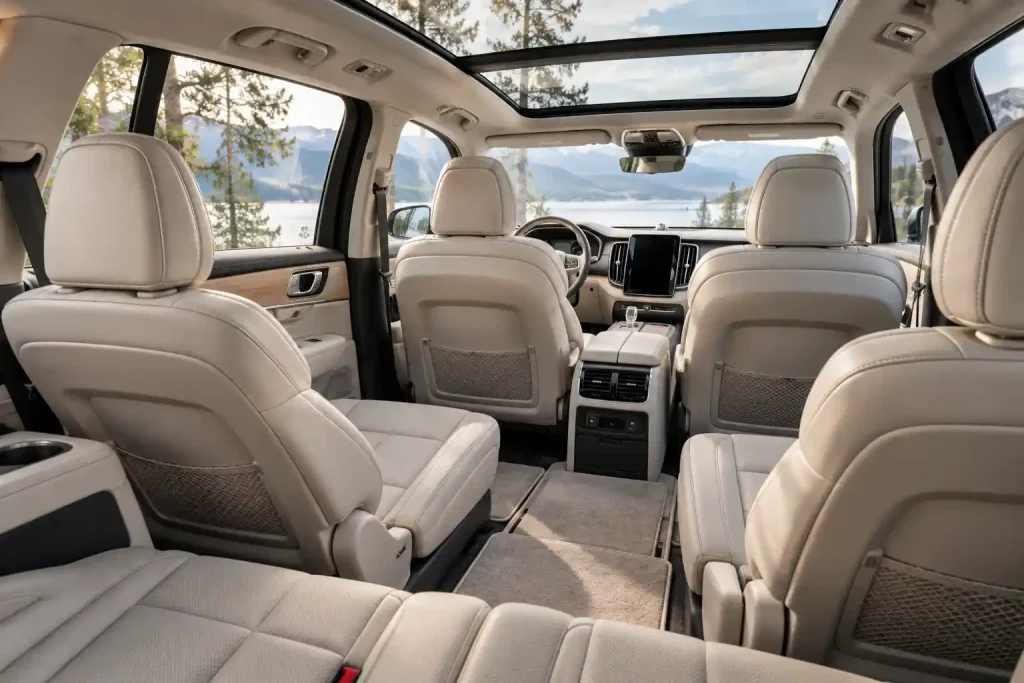 2026 Volvo XC90 luxury cabin with light leather seats across three rows