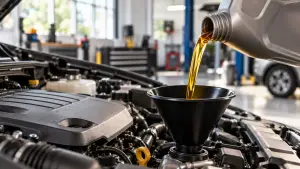 Engine oil being poured into an engine