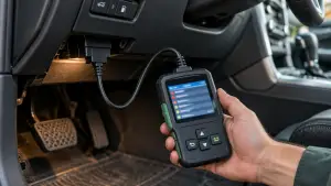 OBD-II scanner plugged into a diagnostic port