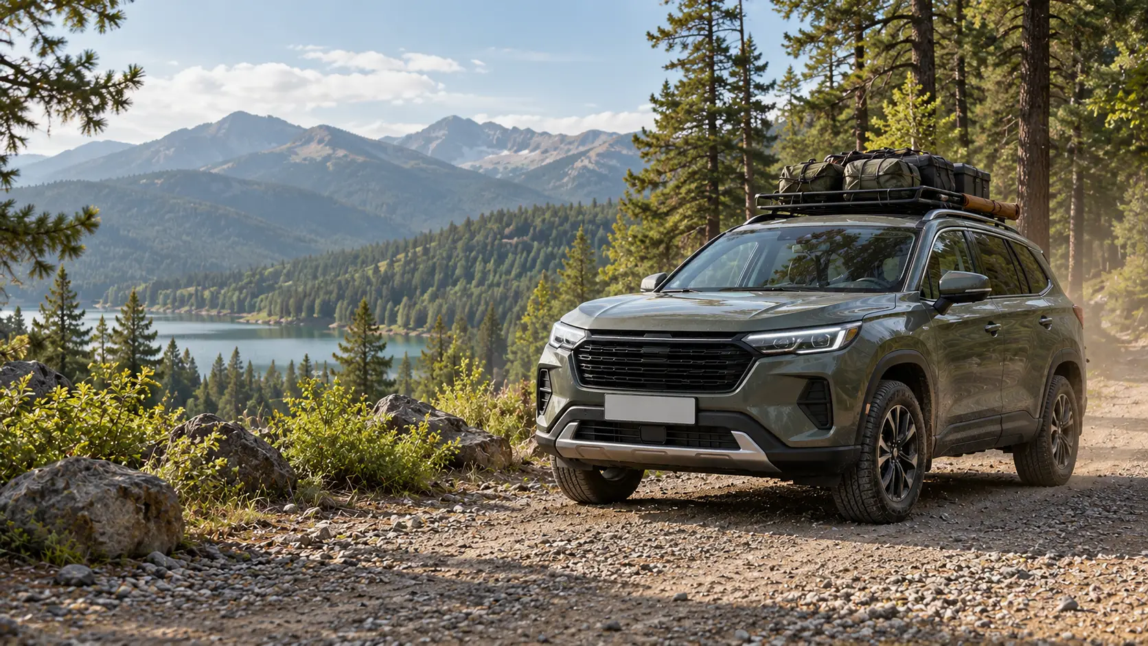 SUV on a gravel track before an off-road trip