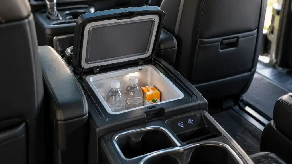 Built-in FridgeBox in a minivan center console