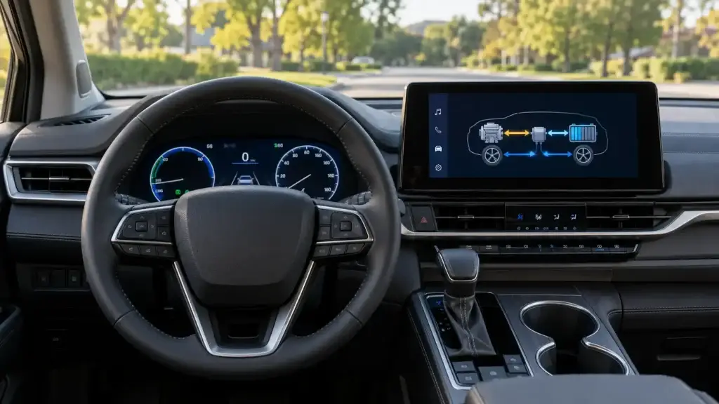 Sienna hybrid dashboard with energy monitor on screen