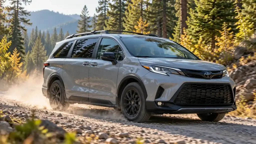 Sienna Woodland Edition AWD minivan on a gravel road